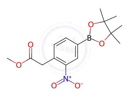 Chemical structure of methyl 2-(4-(4,4,5,5-tetramethyl-1,3,2-dioxaborolan-2-yl)-2-nitrophenyl)acetate