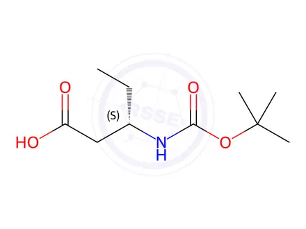 Chemical structure of Pentanoic acid, 3-[[(1,1-dimethylethoxy)carbonyl]amino]-, (3S)-(9CI)