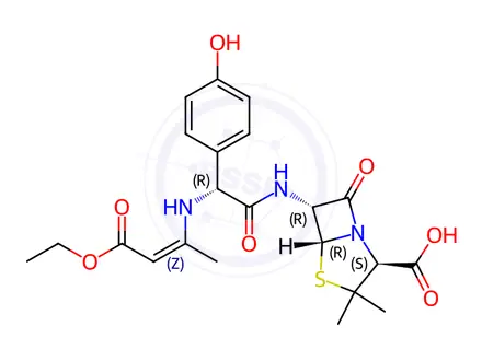 Chemical structure of Amoxicillin (3-Ethoxy-1-methyl-3-oxo-1-propenyl)amino Diethylethanamine
