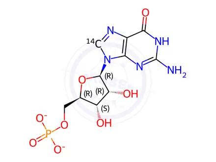 Chemical structure of GUANOSINE 5'-MONOPHOSPHATE, DIAMMONIUM SALT, [8-14C]