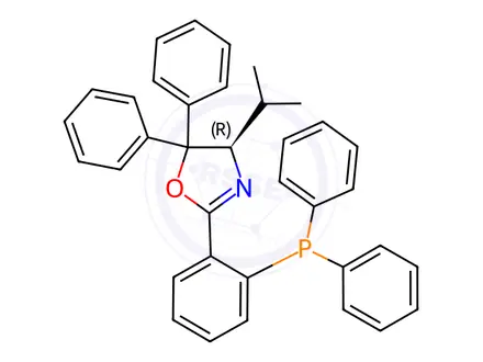 Chemical structure of Oxazole, 2-[2-(diphenylphosphino)phenyl]-4,5-dihydro-4-(1-methylethyl)-5,5-diphenyl-, (4R)-