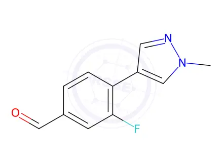 Chemical structure of Benzaldehyde, 3-fluoro-4-(1-methyl-1H-pyrazol-4-yl)-