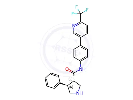 Chemical structure of (3S,4R)-4-phenyl-N-(4-(6-(trifluoromethyl)pyridin-3-yl)phenyl)pyrrolidine-3-carboxamide