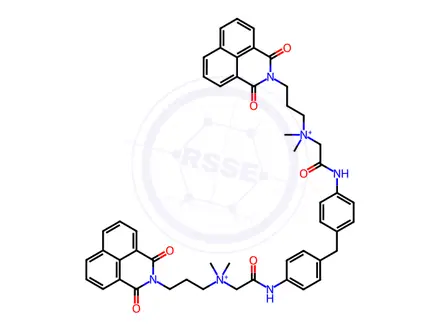 Chemical structure of 1H-Benz[de]isoquinoline-2(3H)-propanaminium, N,N'-[methylenebis[4,1-phenyleneimino(2-oxo-2,1-ethanediyl)]]bis[N,N-dimethyl-1,3-dioxo-, dichloride