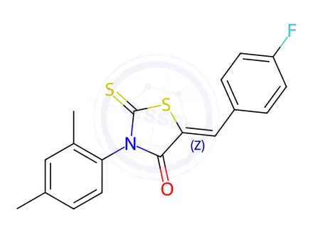 Chemical structure of (Z)-3-(2,4-dimethylphenyl)-5-(4-fluorobenzylidene)-2-thioxothiazolidin-4-one