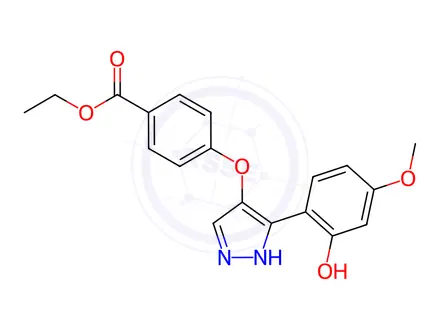 Chemical structure of Ethyl 4-((3-(2-hydroxy-4-methoxyphenyl)-1H-pyrazol-4-yl)oxy)benzoate