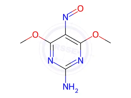 Chemical structure of 2-amino-4,6-dimethoxy-5-nitrosopyrimidine