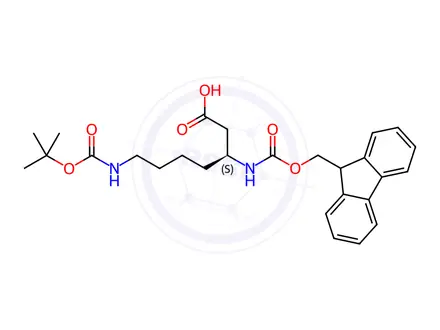 Chemical structure of Fmoc-L-beta-homolysine(Boc)