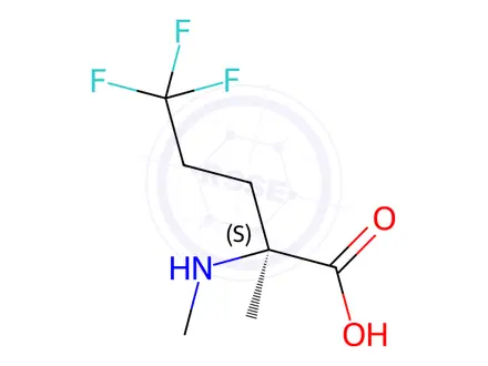 Chemical structure of (S)-5,5,5-trifluoro-2-methyl-2-(methylamino)pentanoic acid