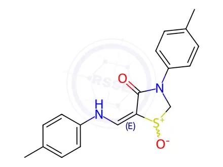 Chemical structure of (5E)-3-(4-Methylphenyl)-5-{[(4-methylphenyl)amino]methylidene}-4-oxo-1,3-thiazolidin-1-ium-1-olate