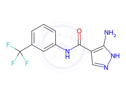 Chemical structure of 5-Amino-1H-pyrazole-4-carboxylic acid(3-trifluoromethyl-phenyl)-amide