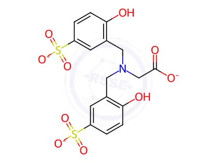 Chemical structure of Glycine, N,N-bis(2-hydroxy-5-sulfophenyl)methyl-, trisodium salt