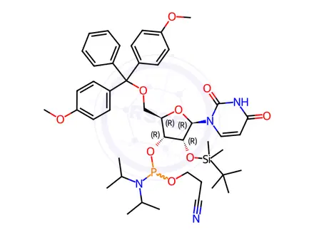 Chemical structure of Phosphoramidites Impurity 84 (DMT-2’-O-TBDMS-U-CE Phosphoramidites)