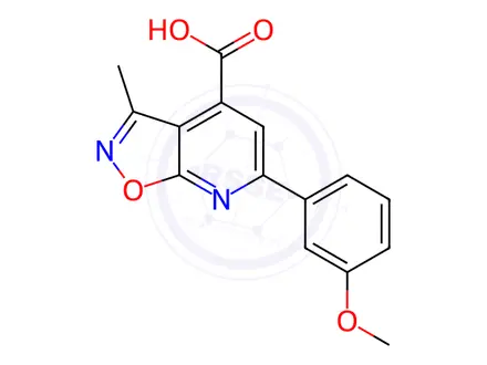 Chemical structure of 6-(3-methoxyphenyl)-3-methylisoxazolo[5,4-b]pyridine-4-carboxylic acid