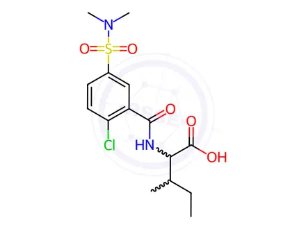 Chemical structure of 2-(2-Chloro-5-(n,n-dimethylsulfamoyl)benzamido)-3-methylpentanoic acid
