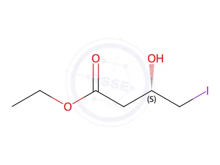 Chemical structure of BUTANOIC ACID, 3-HYDROXY-4-IODO-, ETHYL ESTER, (S)