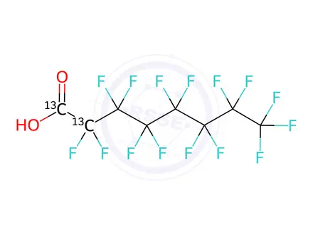 Chemical structure of Perfluoro-n-1,2-[13C2]octanoic acid in methanol