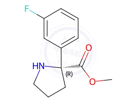 Chemical structure of Proline, 2-(3-fluorophenyl)-, methyl ester