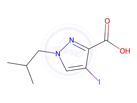 Chemical structure of 4-iodo-1-isobutyl-1H-pyrazole-3-carboxylic acid