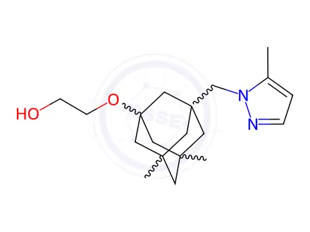 Chemical structure of Ethanol, 2-[[3,5-dimethyl-7-[(5-methyl-1H-pyrazol-1-yl)methyl]tricyclo[3.3.1.13,7]dec-1-yl]oxy]-