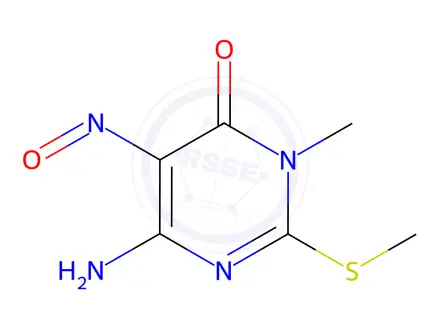 Chemical structure of 6-amino-3-methyl-2-(methylthio)-5-nitrosopyrimidin-4(3H)-one
