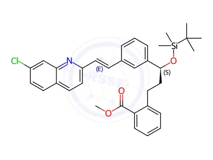 Chemical structure of (S,E)-2-(3-((tert-Butyldimethylsilyl)oxy)-3-(3-(2-(7-chloroquinolin-2-yl)vinyl)phenyl)propyl)benzoic Acid Methyl Ester