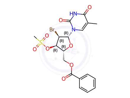 Chemical structure of URIDINE, 2'-BROMO-2'-DEOXY-5-METHYL-, 5'-BENZOATE 3'-METHANESULFONATE