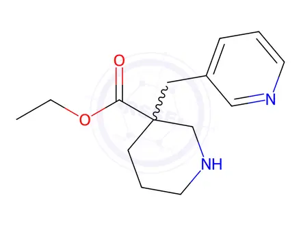 Chemical structure of 3-Pyridin-3-Ylmethylpiperidine-3-Ethylcarboxylate Dihydrochloride