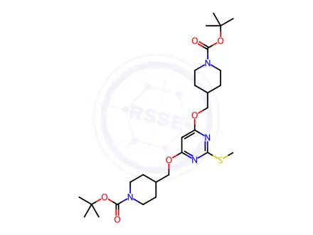 Chemical structure of tert-butyl 4,4'-(2-(Methylthio)pyriMidine-4,6-diyl)bis(oxy)bis(Methylene)dipiperidine-1-carboxylate