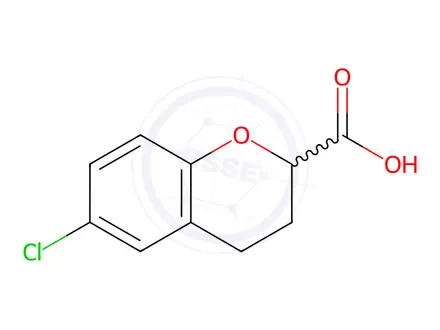 Chemical structure of 2H-1-BENZOPYRAN-2-CARBOXYLIC ACID, 6-CHLORO-3,4-DIHYDRO-