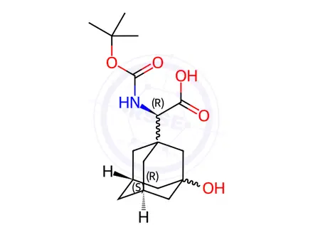 Chemical structure of Saxagliptin Impurity 37 / (2S)-2-((tert-Butoxycarbonyl)amino)-2-(3-hydroxyadamantan-1-yl)acetic acid