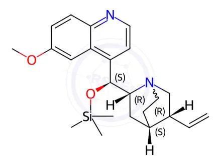 Chemical structure of (9S)-6'-methoxy-9-[(trimethylsilyl)oxy]-Cinchonan