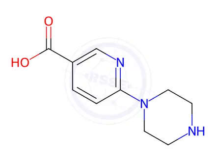 Chemical structure of 3-Pyridinecarboxylic acid, 6-(1-piperazinyl)-, hydrochloride (1:2)