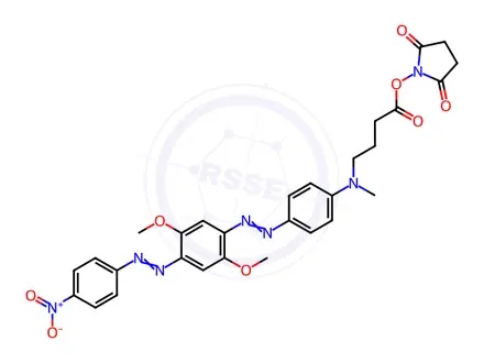 Chemical structure of Butanoic acid, 4-[[4-[2-[2,5-dimethoxy-4-[2-(4-nitrophenyl)diazenyl]phenyl]diazenyl]phenyl]methylamino]-, 2,5-dioxo-1-pyrrolidinyl ester