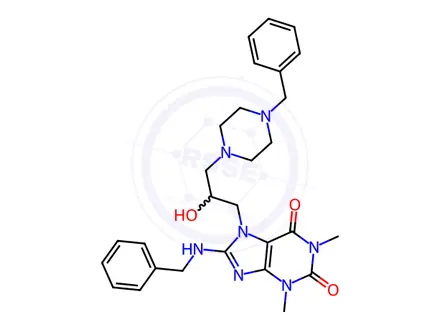 Chemical structure of 8-(benzylamino)-7-[3-(4-benzylpiperazin-1-yl)-2-hydroxy-propyl]-1,3-di methyl-purine-2,6-dione dihydrochloride