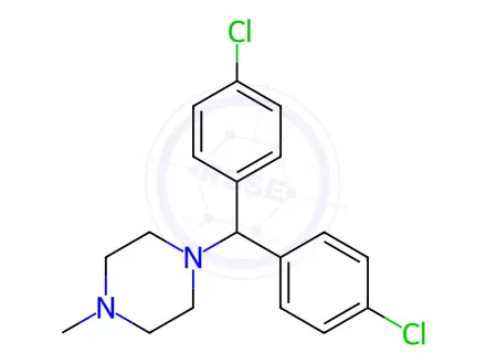 Chemical structure of 1-[bis(4-chlorophenyl)methyl]-4-methyl-piperazine dihydrochloride