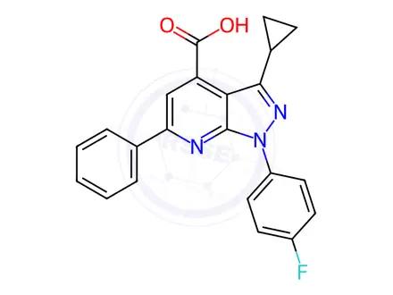 Chemical structure of 3-Cyclopropyl-1-(4-fluorophenyl)-6-phenyl-1h-pyrazolo[3,4-b]pyridine-4-carboxylic acid