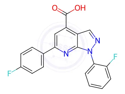Chemical structure of 1-(2-Fluorophenyl)-6-(4-fluorophenyl)-1h-pyrazolo[3,4-b]pyridine-4-carboxylic acid