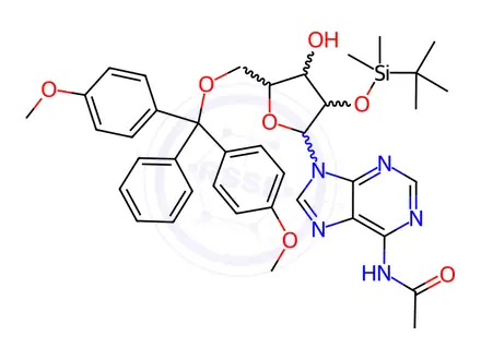 Chemical structure of Adenosine, N-acetyl-5'-O-[bis(4-methoxyphenyl)phenylmethyl]-2'-O-[(1,1-dimethylethyl)dimethylsilyl]-