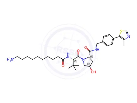 Chemical structure of (2S,4R)-1-((S)-2-(10-aminodecanamido)-3,3-dimethylbutanoyl)-4-hydroxy-N-(4-(4-methylthiazol-5-yl)benzyl)pyrrolidine-2-carboxamide hydrochloride