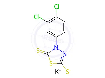 Chemical structure of Potassium 4-(3,4-dichlorophenyl)-5-thioxo-4,5-dihydro-1,3,4-thiadiazole-2-thiolate
