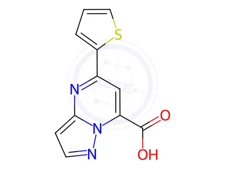Chemical structure of 5-(Thiophen-2-yl)pyrazolo[1,5-a]pyrimidine-7-carboxylic acid