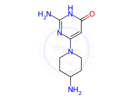 Chemical structure of 2-Amino-6-(4-aminopiperidin-1-yl)pyrimidin-4(3H)-one Dihydrochloride