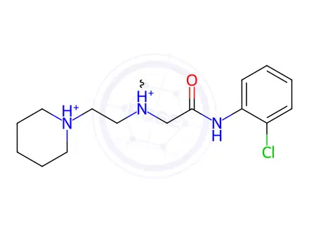 Chemical structure of (2-chlorophenyl)carbamoylmethyl-methyl-[2-(3,4,5,6-tetrahydro-2H-pyrid in-1-yl)ethyl]azanium dichloride