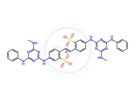Chemical structure of disodium 4,4'-bis[[6-anilino-4-(methylamino)-1,3,5-triazin-2-yl]amino]stilbene-2,2'-disulphonate