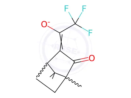 Chemical structure of dicarbonyl[1,7,7-trimethyl-3-(trifluoroacetyl)bicyclo[2.2.1]heptan-2-onato-O,O']rhodium