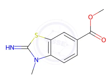 Chemical structure of methanesulfonic acid; methyl 2-imino-3-methyl-2,3-dihydro-1,3-benzothiazole-6-carboxylate