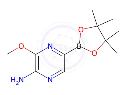 Chemical structure of 3-​Methoxy-​5-​(4,​4,​5,​5-​tetramethyl-​1,​3,​2-​dioxaborolan-​2-​yl)​pyrazin-​2-​amine