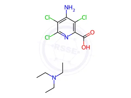 Chemical structure of 4-amino-3,5,6-trichloro-pyridine-2-carboxylic acid: N,N-diethylethanam ine
