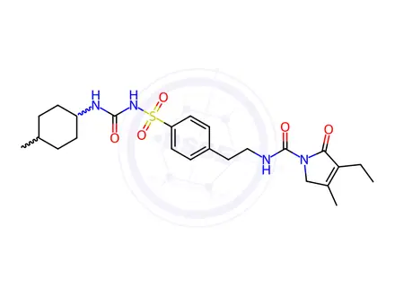 Chemical structure of Glimepiride Impurity V (cis-isomer) (1-[4-[2-(3-ethyl-4-methyl-2-o xo-3-pyrroline-1-carboxamido)e thyl]phenyl]sulfonyl]-3-(cis-4-methylcyclohexyl)urea